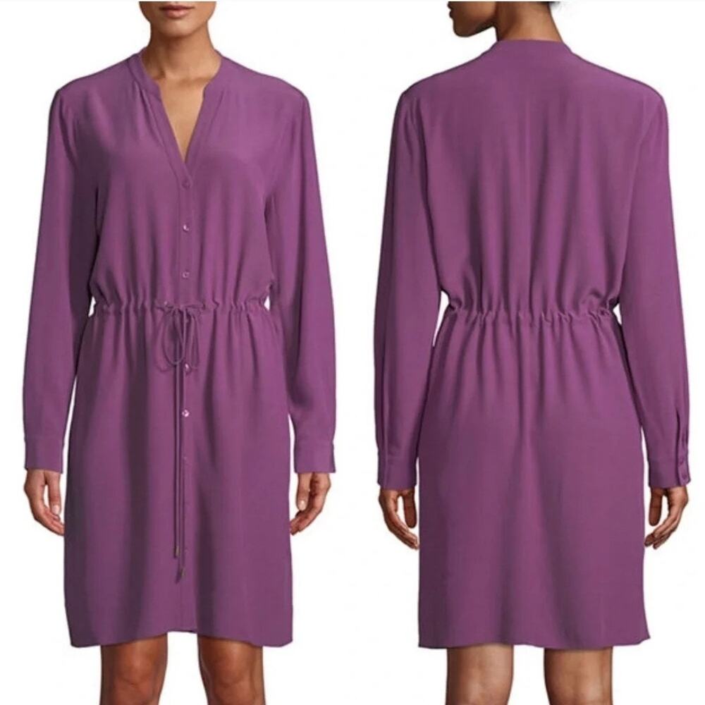 Eileen Fisher Drawstring Waist Shirt Dress Purple Size Large